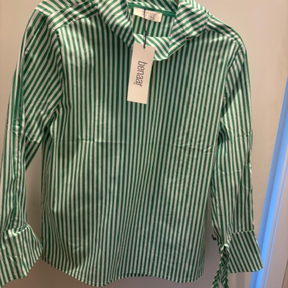 Benaar LA Kya Striped Long Sleeve Button Blouse in GREEN Size S